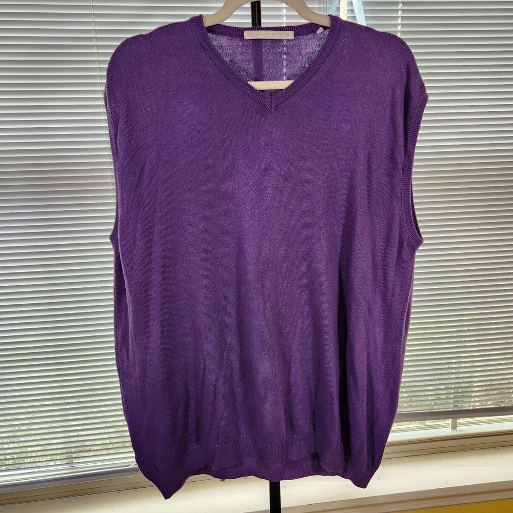 Perry Ellis $95 XL Lavender Purple Cotton Blend Vneck Sweater Vest Made In Italy